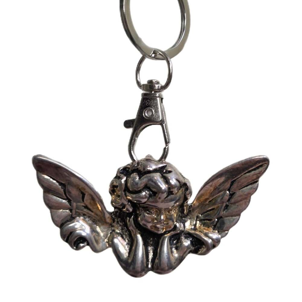 Vintage 2004 Premier Designs Winged Cherub Brooch Bag Charm Keychain